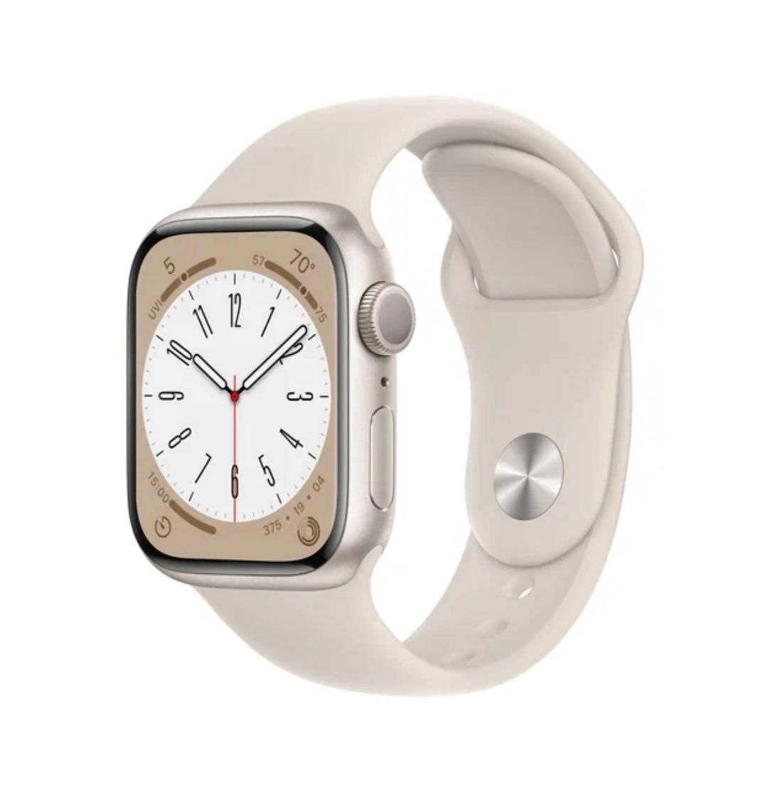 Apple Watch Series 8, 41 мм, корпус из алюминия цвета «сияющая звезда», спортивный ремешок цвета «сияющая звезда»